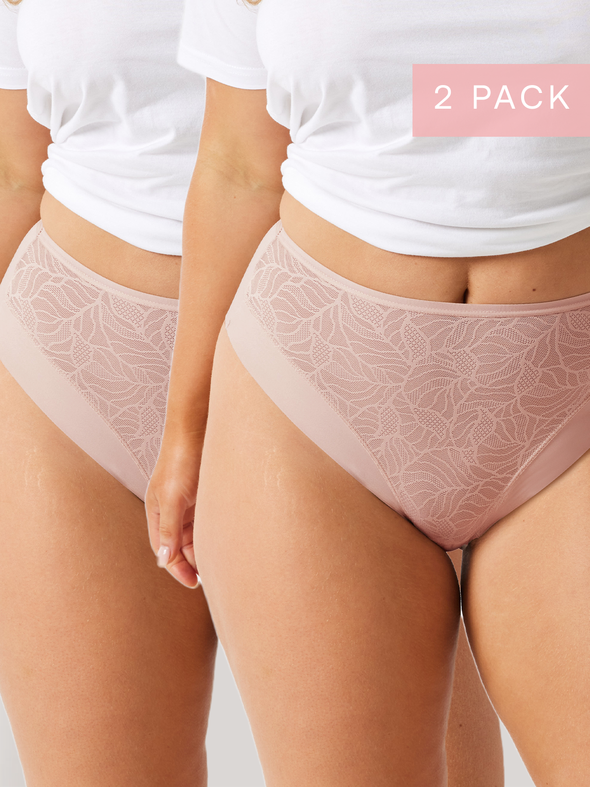 2 Pack Sleek &amp; Smooth Lace Hi Cut Brief in Blush Pink by Kayser Lingerie