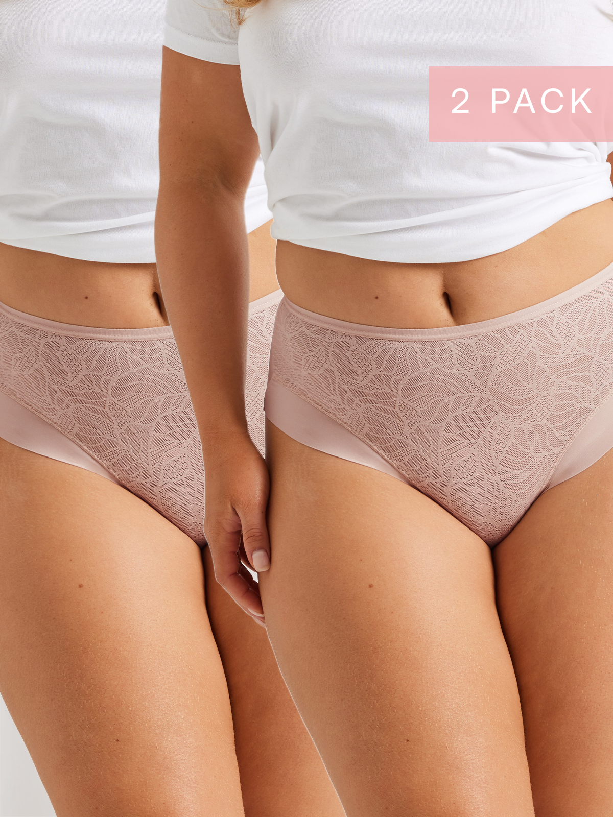 2 Pack Sleek &amp; Smooth Lace Mid Rise Brief in Blush Pink by Kayser Lingerie