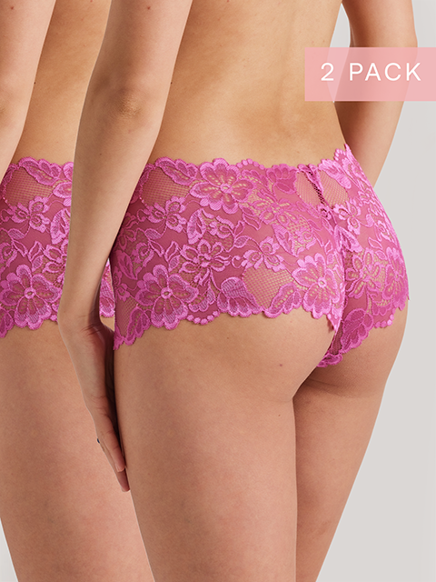 2 Pack Lace Brazilian Short in Super Pink by Kayser Lingerie