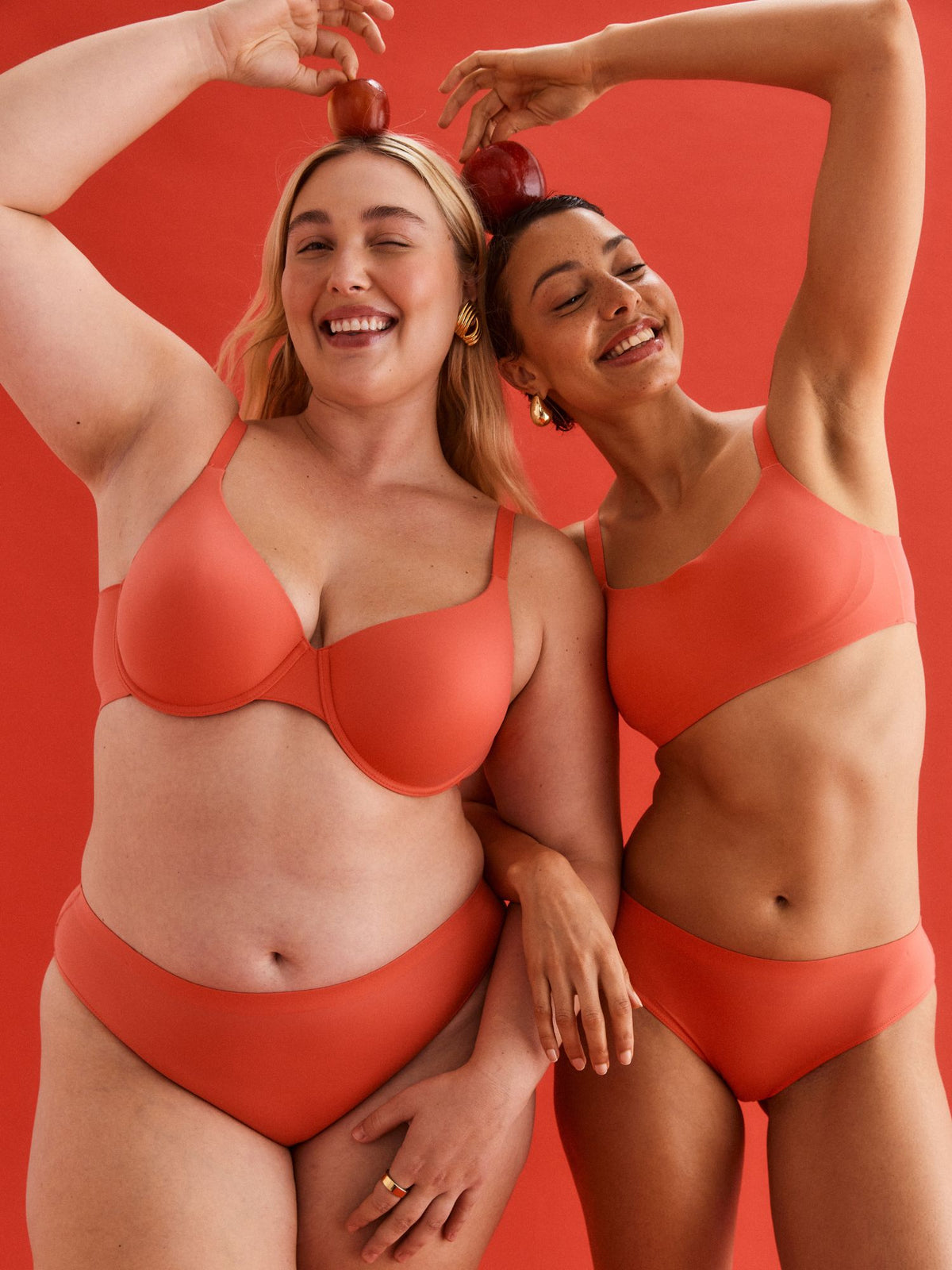 Maddy and Mila wear the Alive Brazilian Bikini Underwear in Coral by Kayser Lingerie