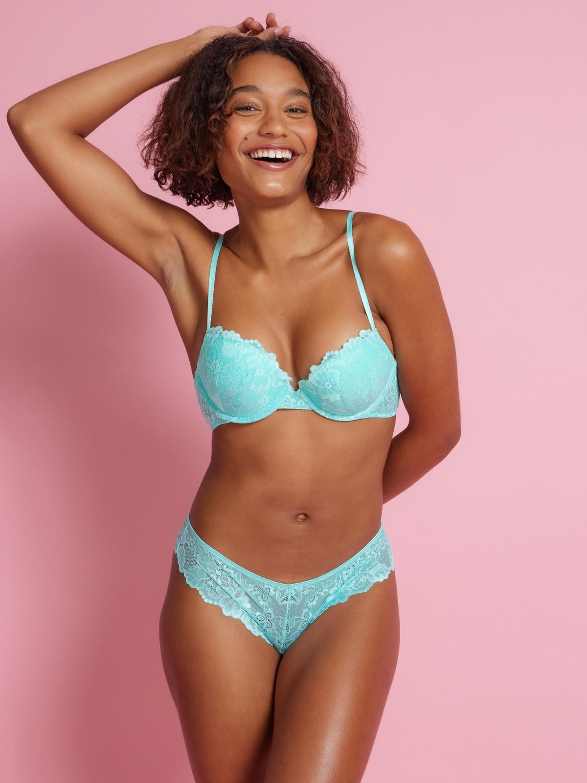 Brazilian Lacy Cheeky Bikini in Aqua Blue by Kayser Lingerie