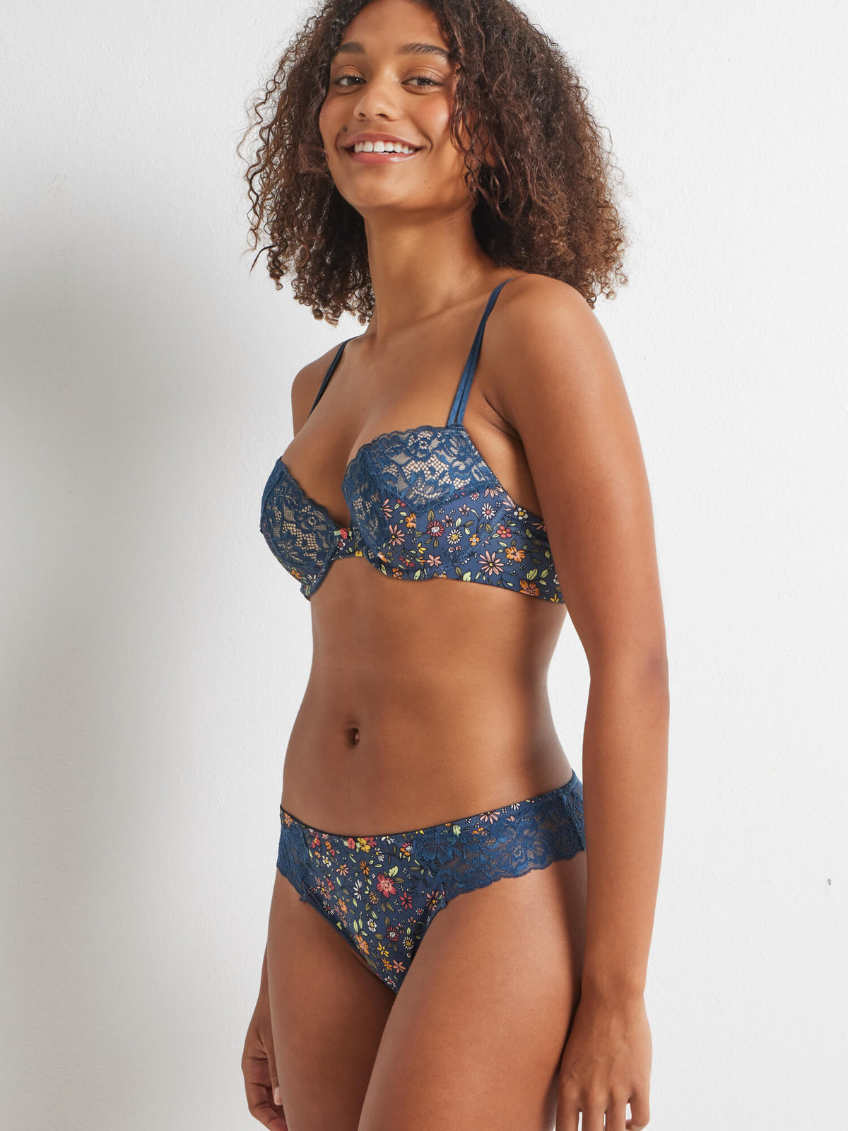 Be Sweet Print &amp; Lace Push Up Bra in Blue Wing &amp; Floral by Kayser Lingerie