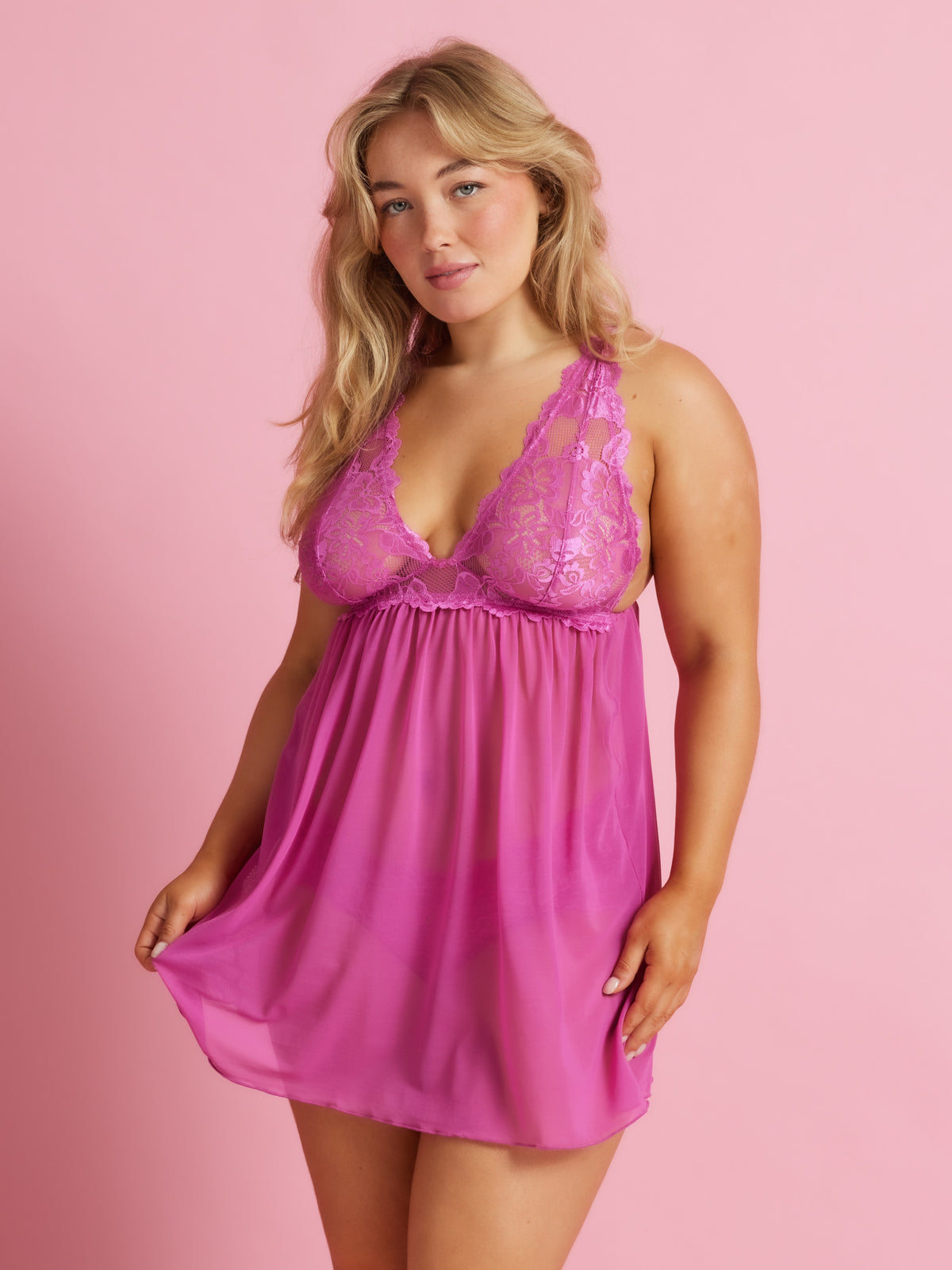 Brazilian Babydoll Chemise Nightgown in Super Pink by Kayser Lingerie