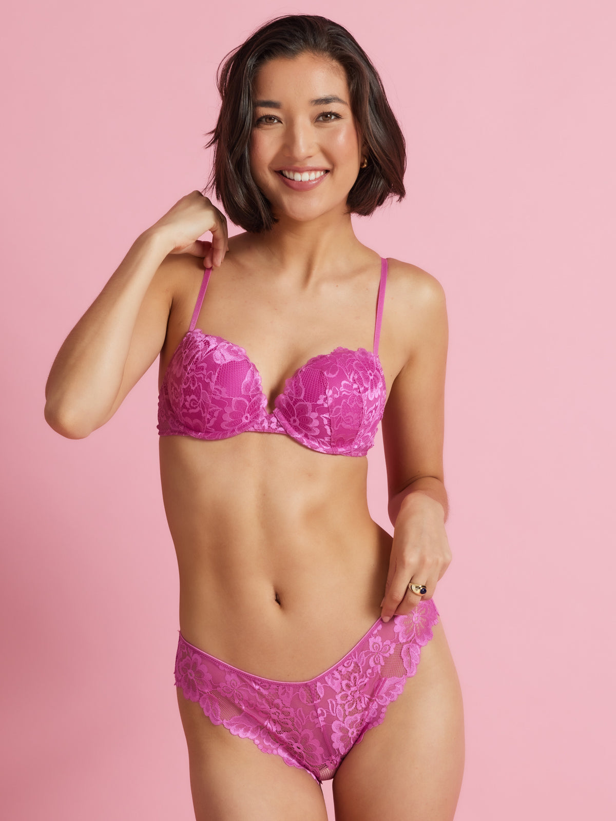 Brazilian Lacy Push Up Bra in Super Pink by Kayser Lingerie