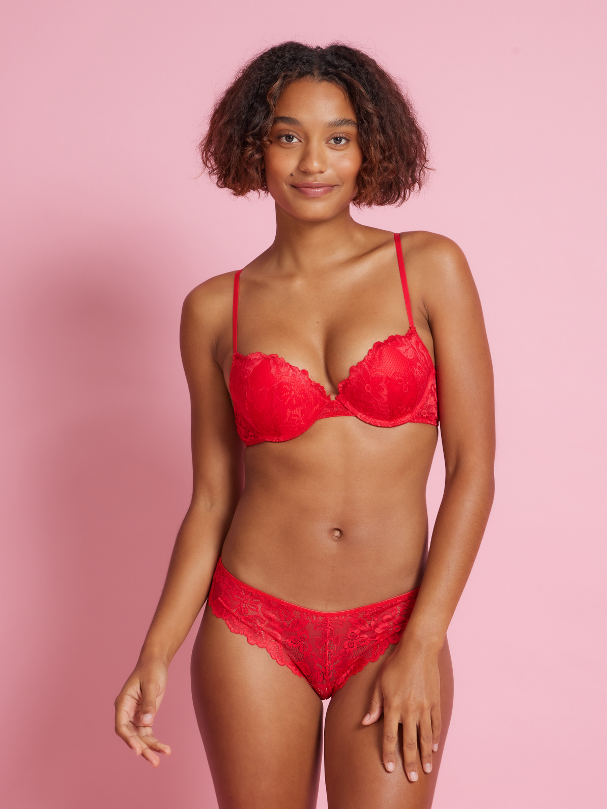 Cheeky Cut Lace Brazilian Bikini in Red by Kayser Lingerie