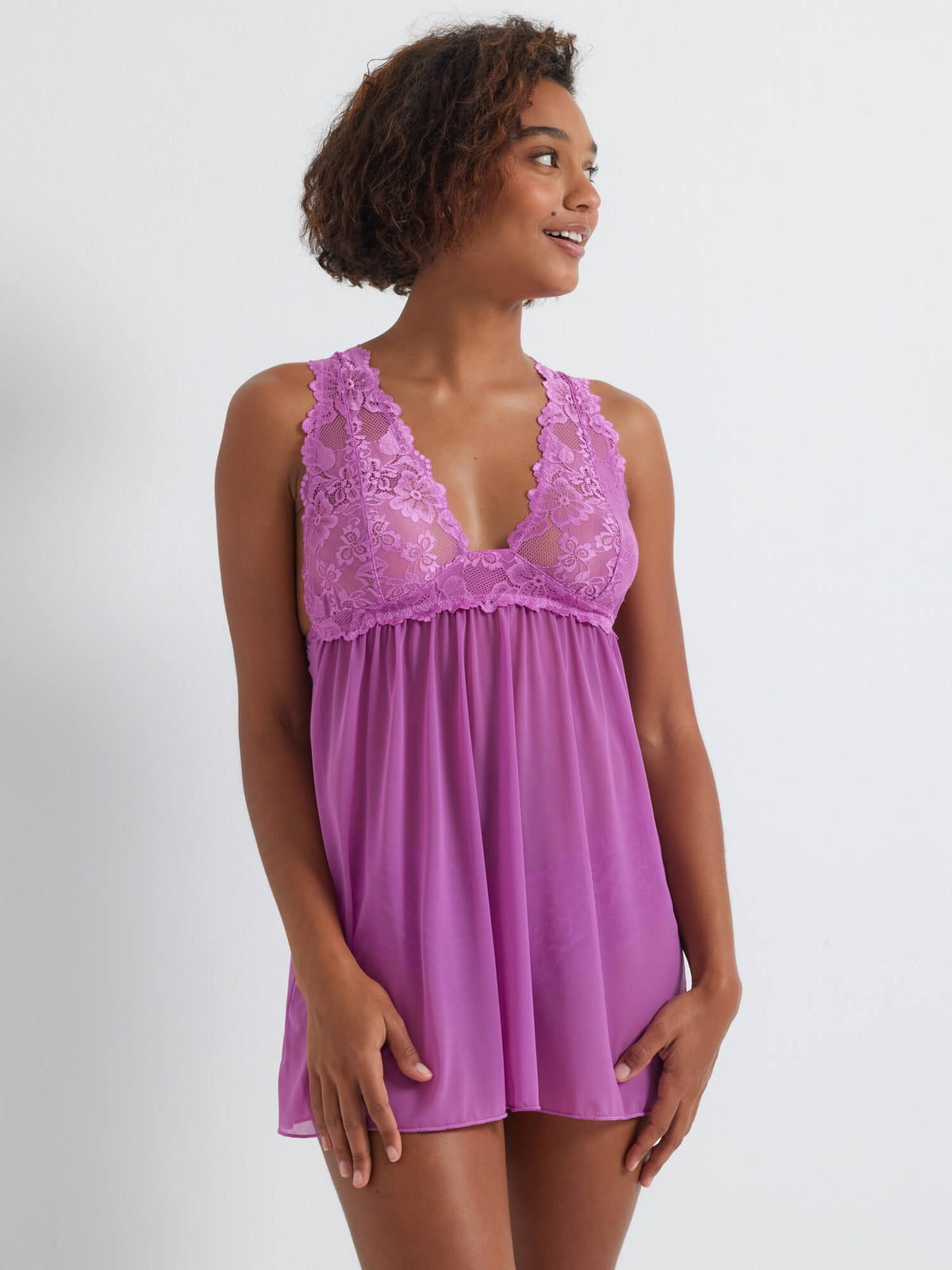 Brazilian Chemise Babydoll Nightgown in Hyper Violet by Kayser Lingerie