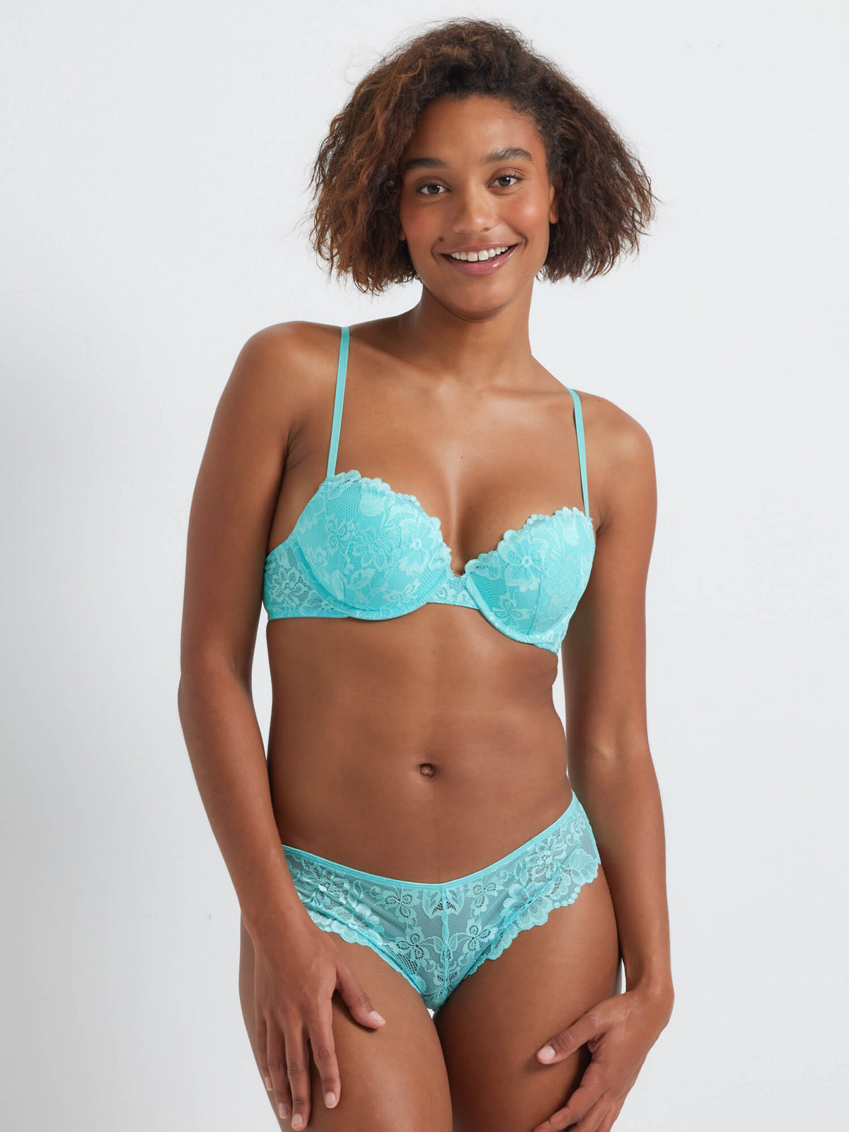 Brazilian Lacy Push Up Bra in Aqua Blue by Kayser Lingerie