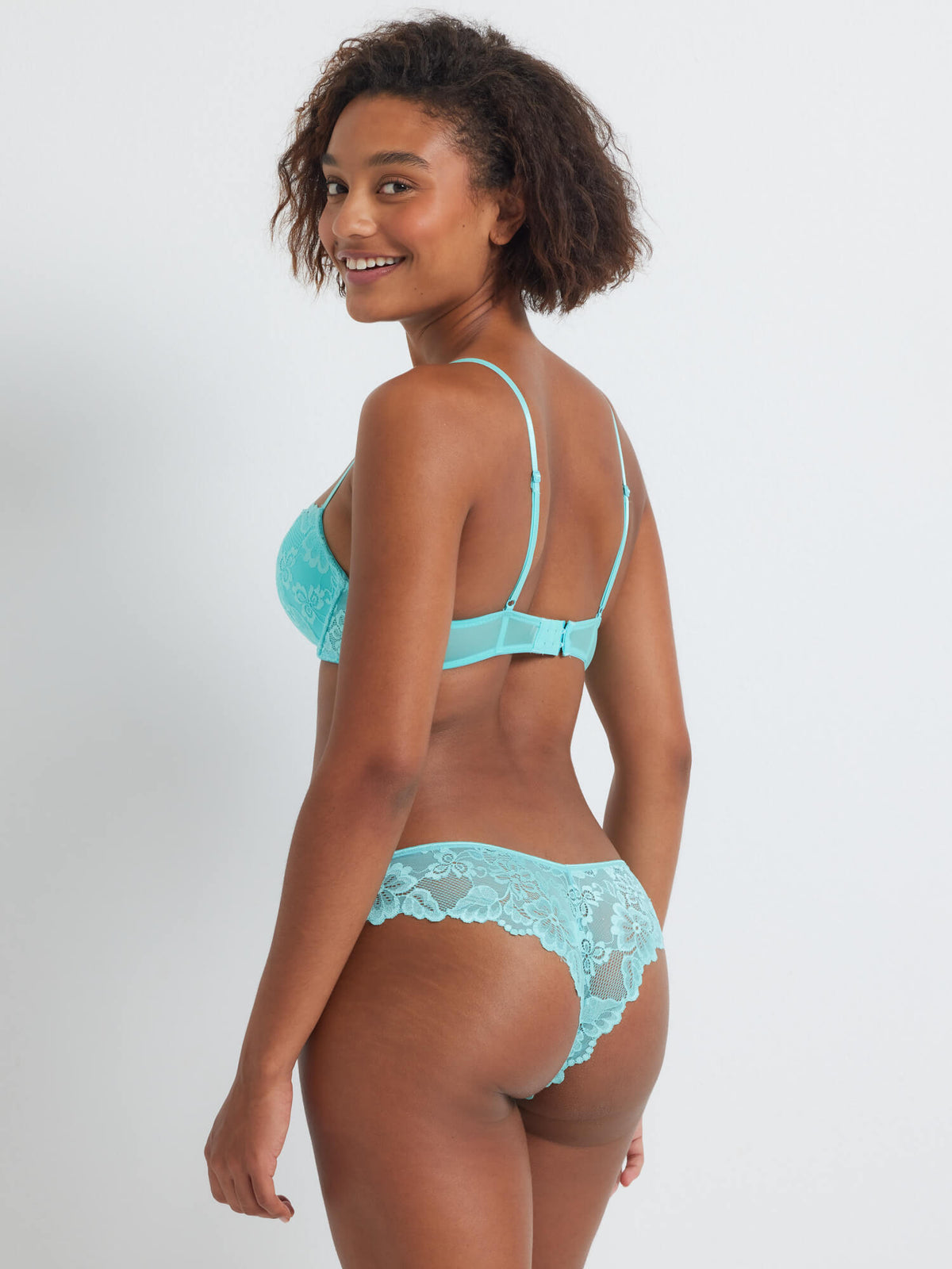 Brazilian Lacy Push Up Bra in Aqua Blue by Kayser Lingerie