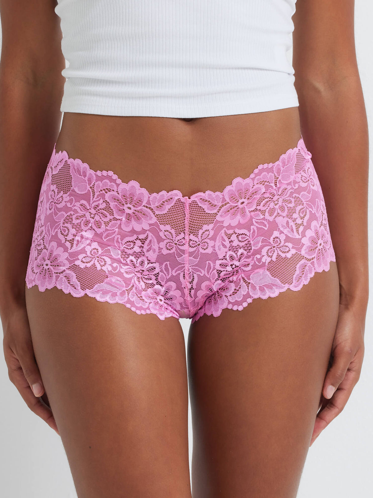 Brazilian Lace Shortie Knicker in Flossy Pink by Kayser Lingerie