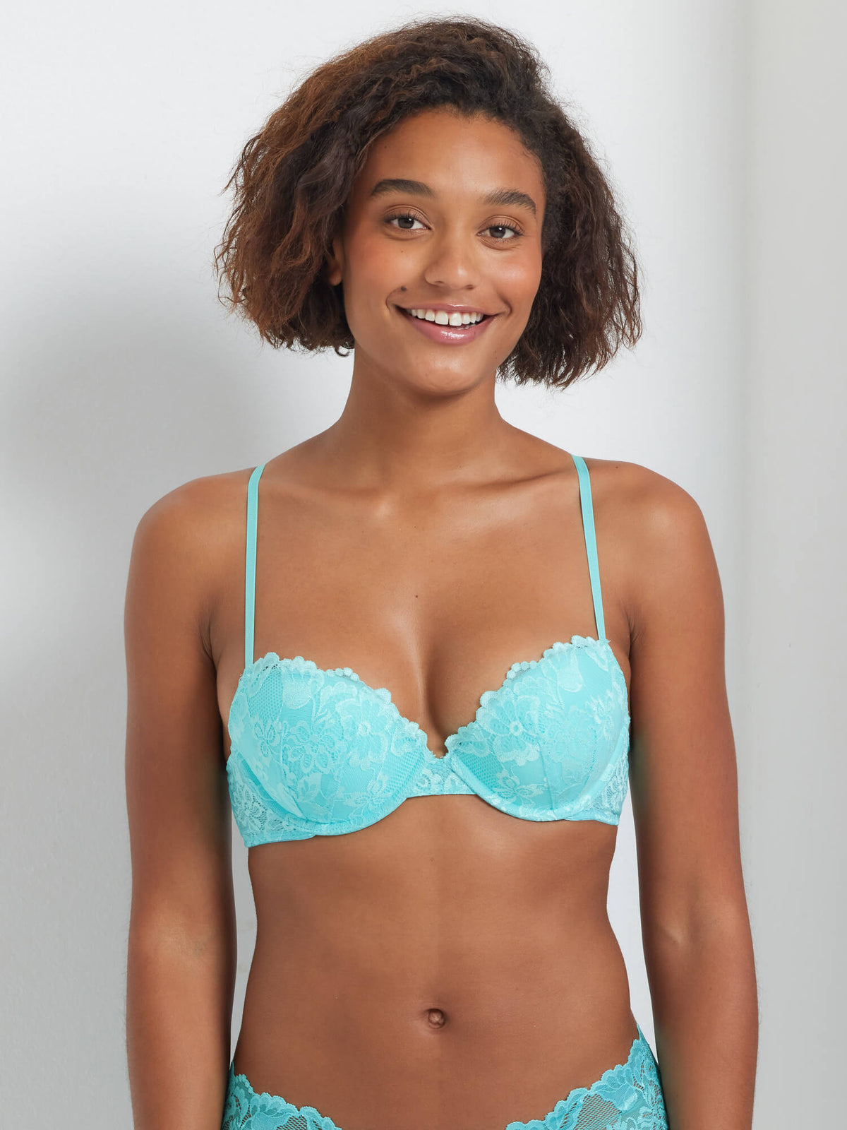 Brazilian Lacy Push Up Bra in Aqua Blue by Kayser Lingerie