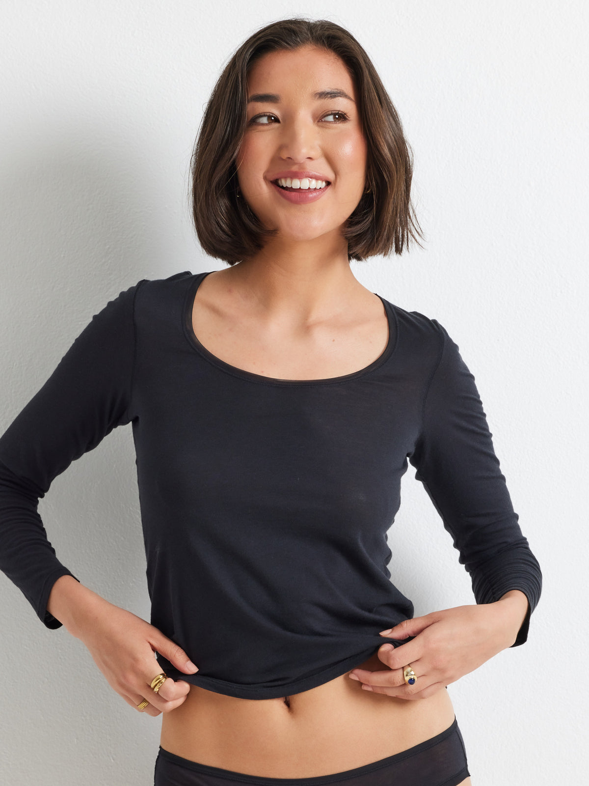 Pure Cotton Long Sleeve Black Layering Top by Kayser Lingerie