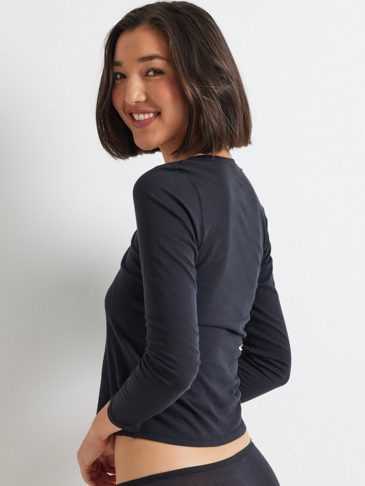 Pure Cotton Long Sleeve Black Layering Top by Kayser Lingerie