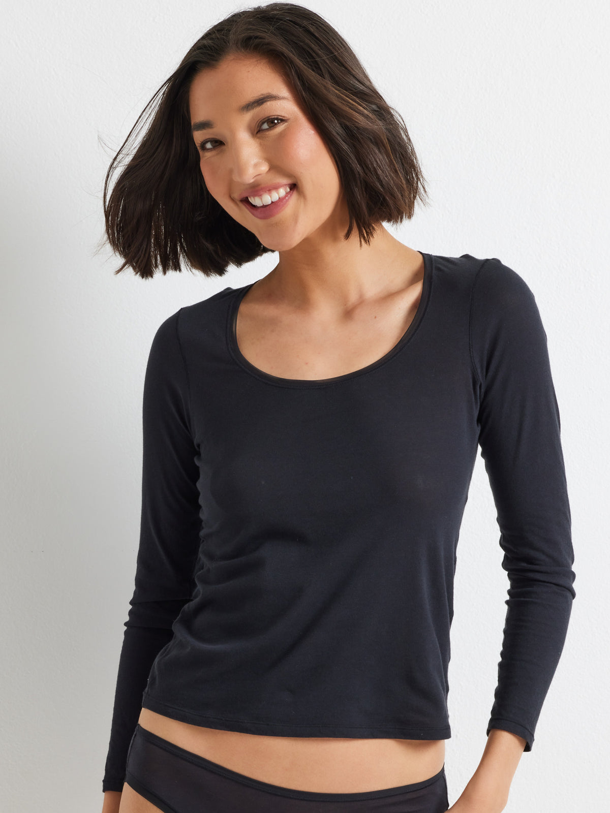 Pure Cotton Long Sleeve Black Layering Top by Kayser Lingerie