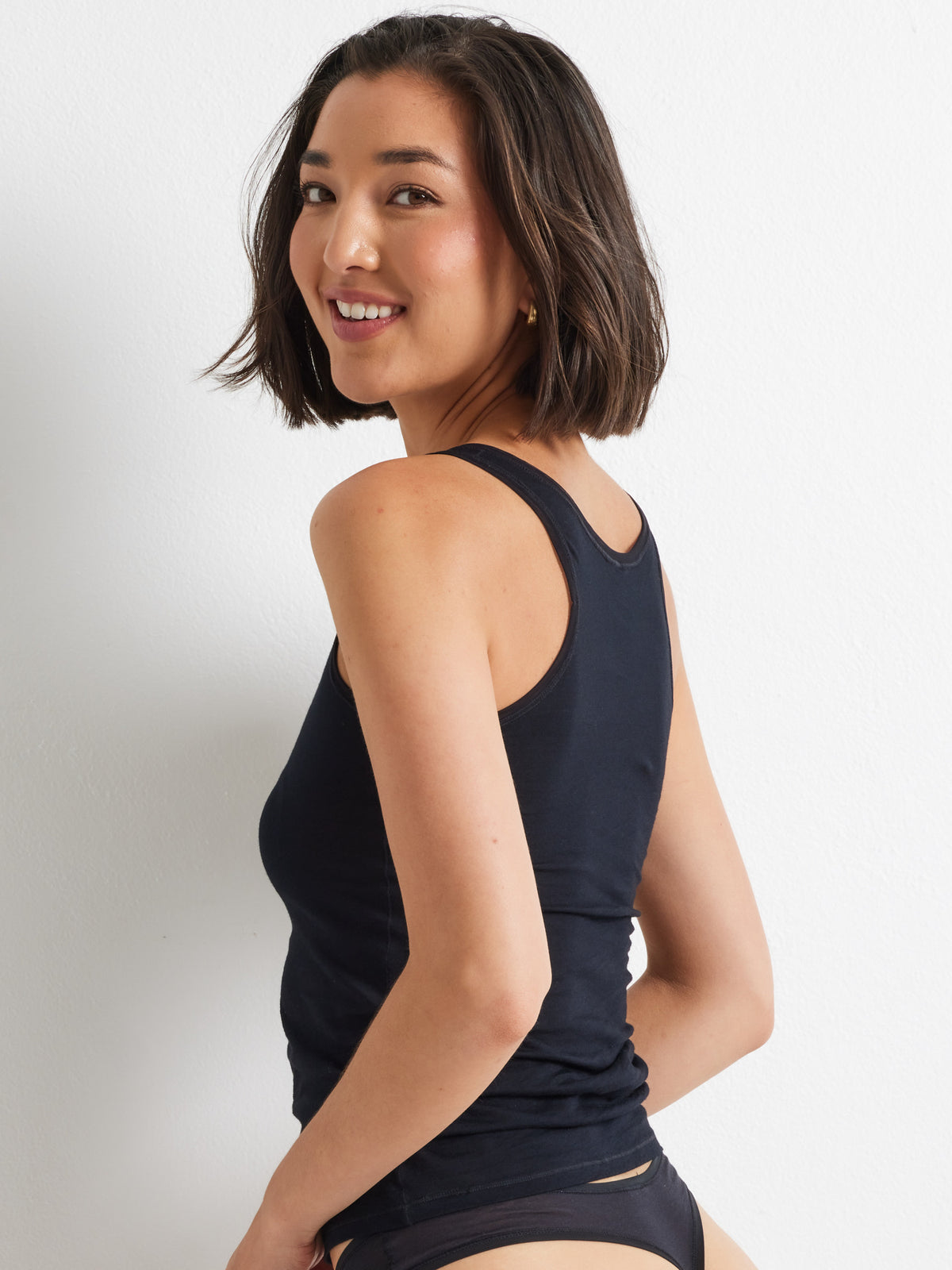 Pure Cotton Wide Strap Cami Top in Black by Kayser Lingerie