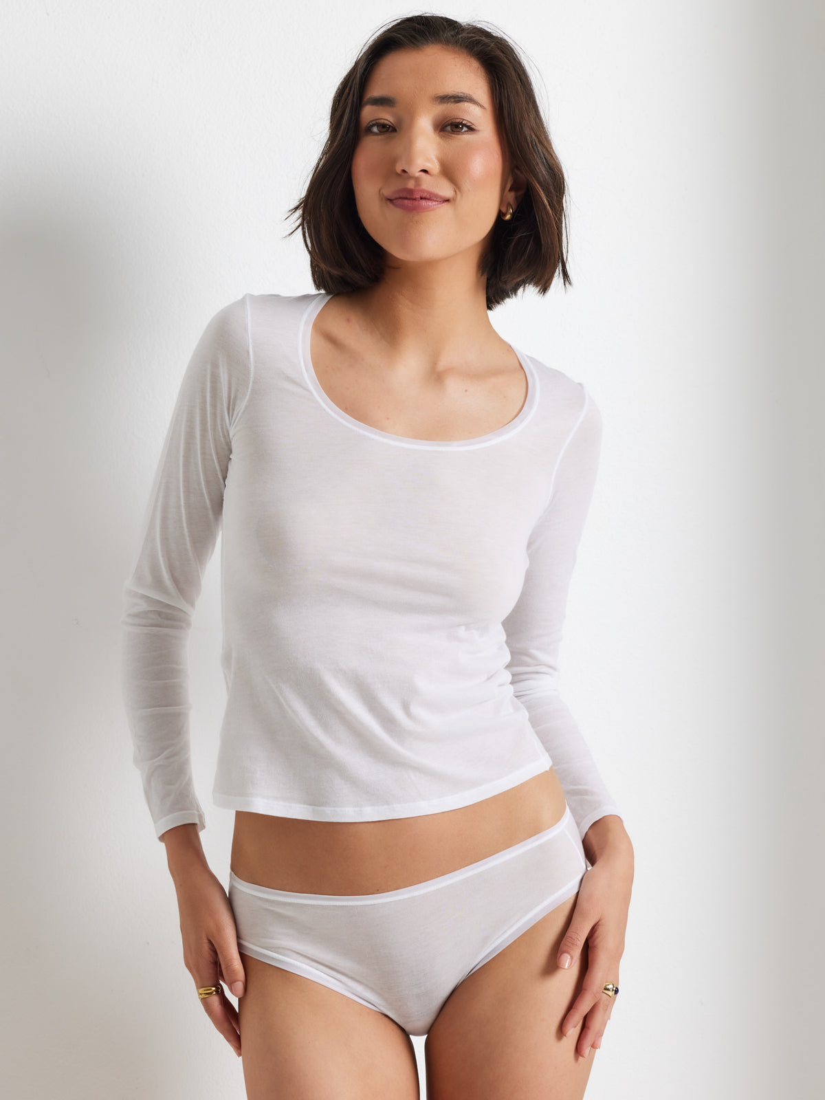 Pure Cotton Long Sleeve White Layering Top in White by Kayser Lingerie