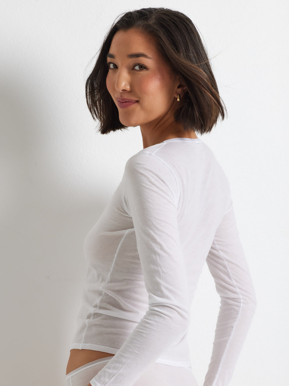 Pure Cotton Long Sleeve White Layering Top in White by Kayser Lingerie