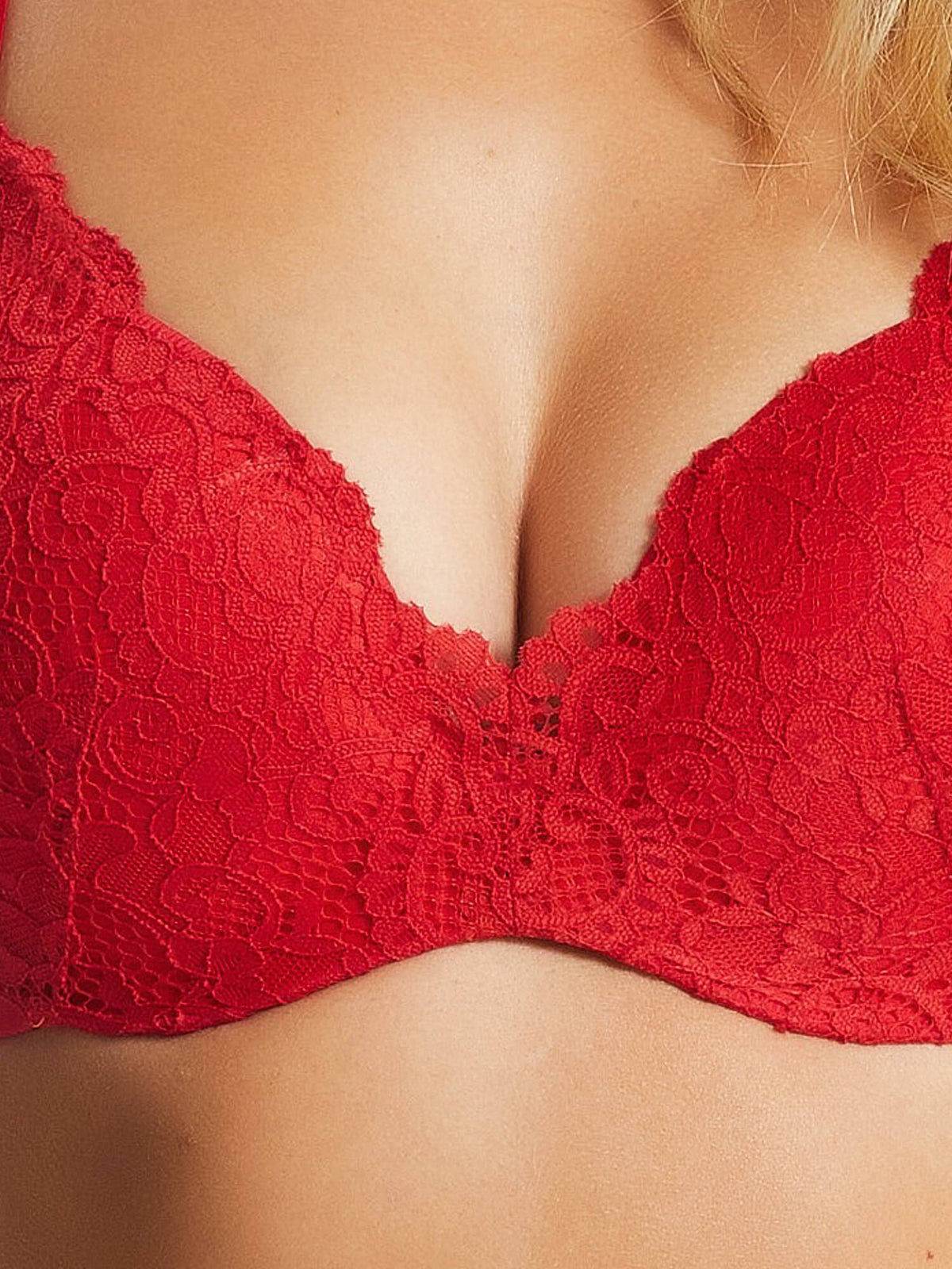 Be Real Lace Push Up Bra in Strawberry red by Kayser Lingerie